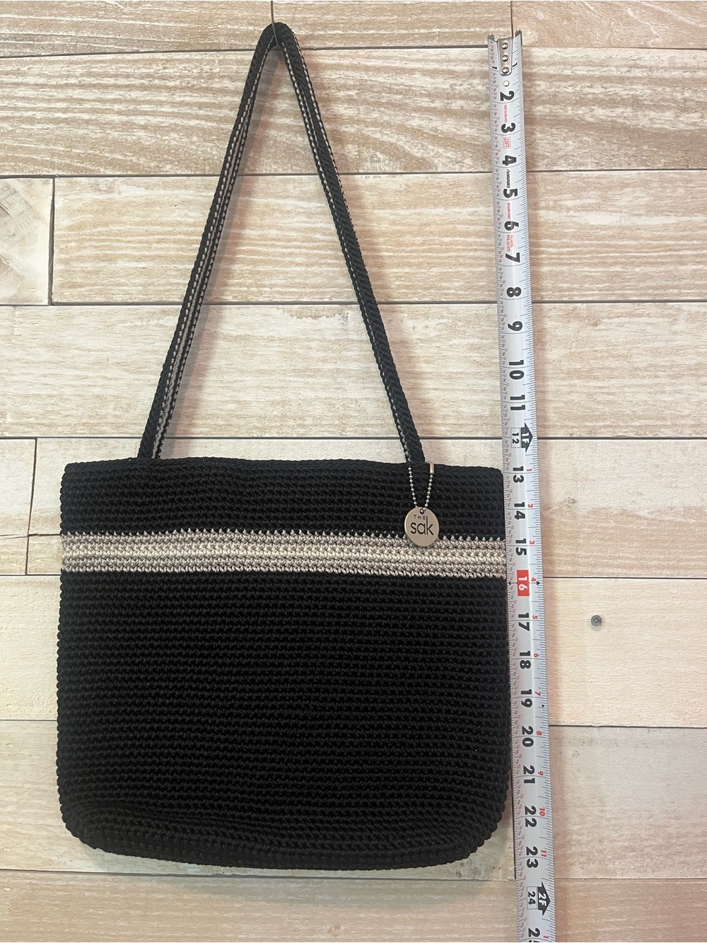 The Sak Black Crochet Tote Bag with Silver Accent Woven - Picture 2 of 10
